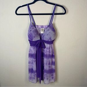 In Bloom by Jonquil Purple Sheer Tie Dye Babydoll Chemise Sz M